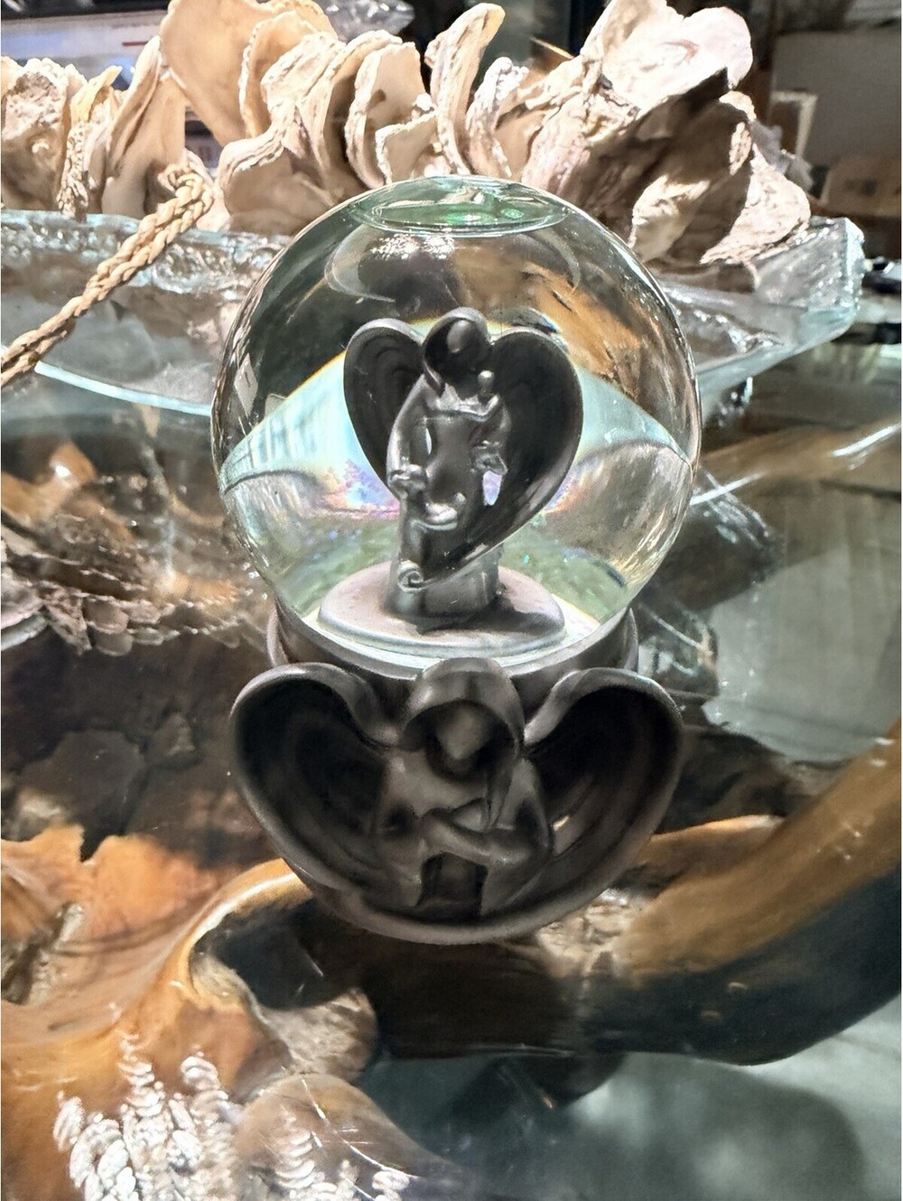 Musical Angel Snow Globe Glass Waterball, Battery Powered AA, Silver Base
